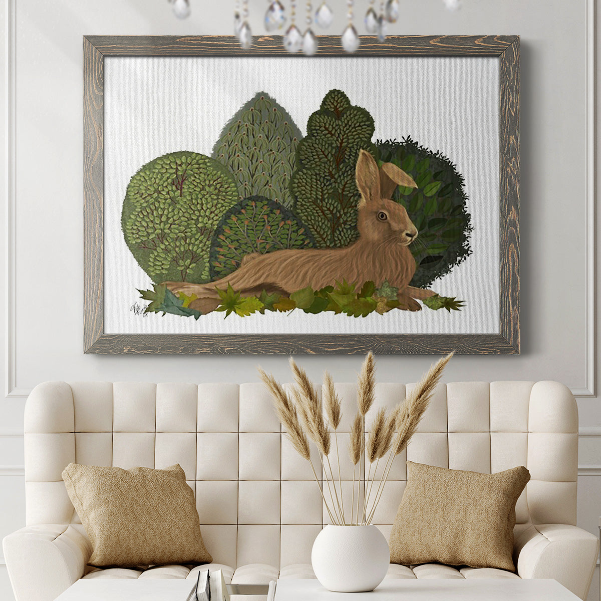 Hare Reclining in Leaves-Premium Framed Canvas - Ready to Hang