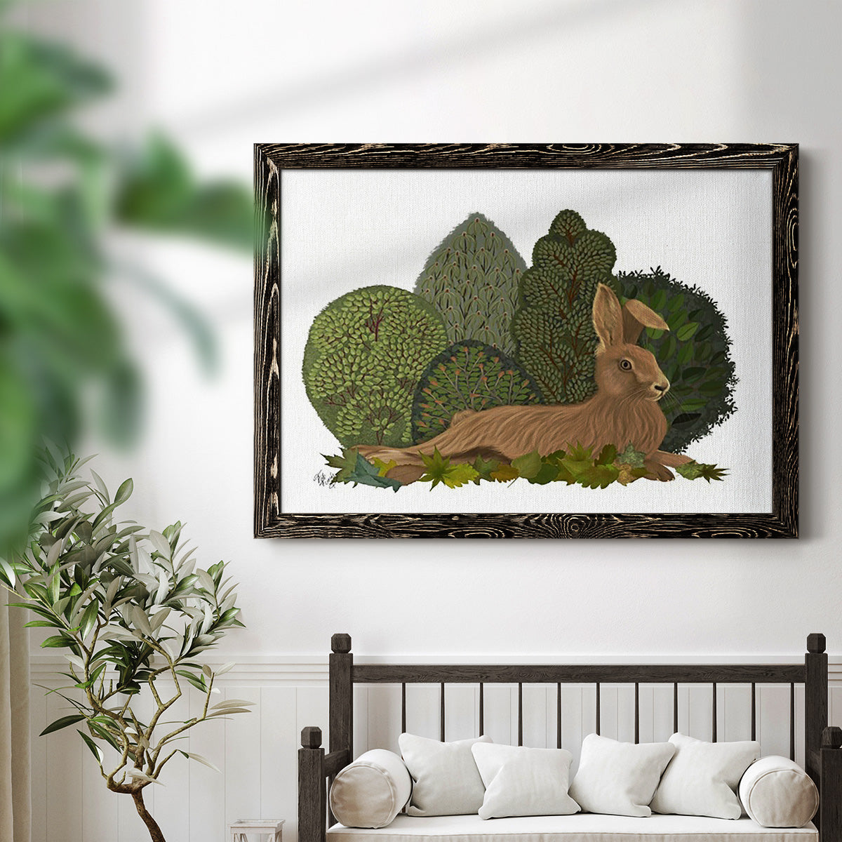 Hare Reclining in Leaves-Premium Framed Canvas - Ready to Hang