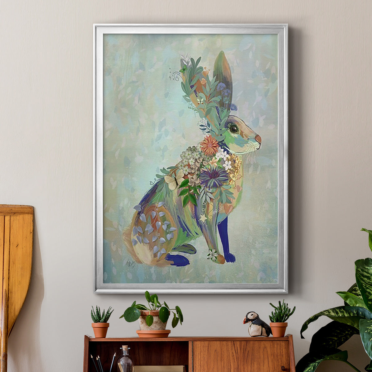 Fantastic Florals Hare, Sitting Premium Framed Print - Ready to Hang