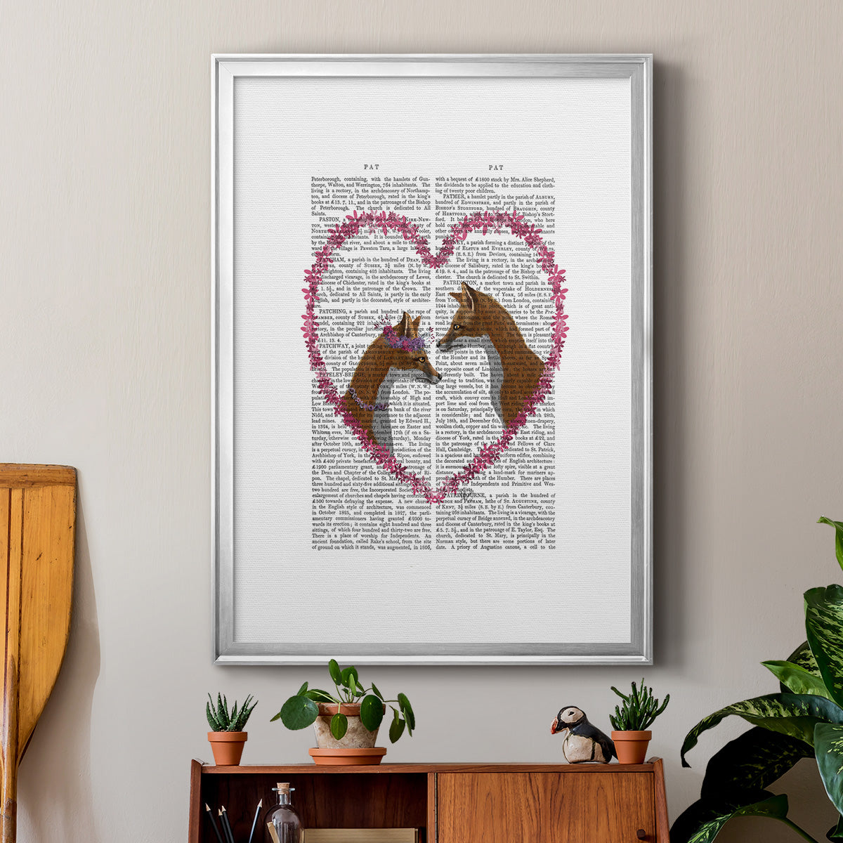 Foxes in Pink Heart Premium Framed Print - Ready to Hang