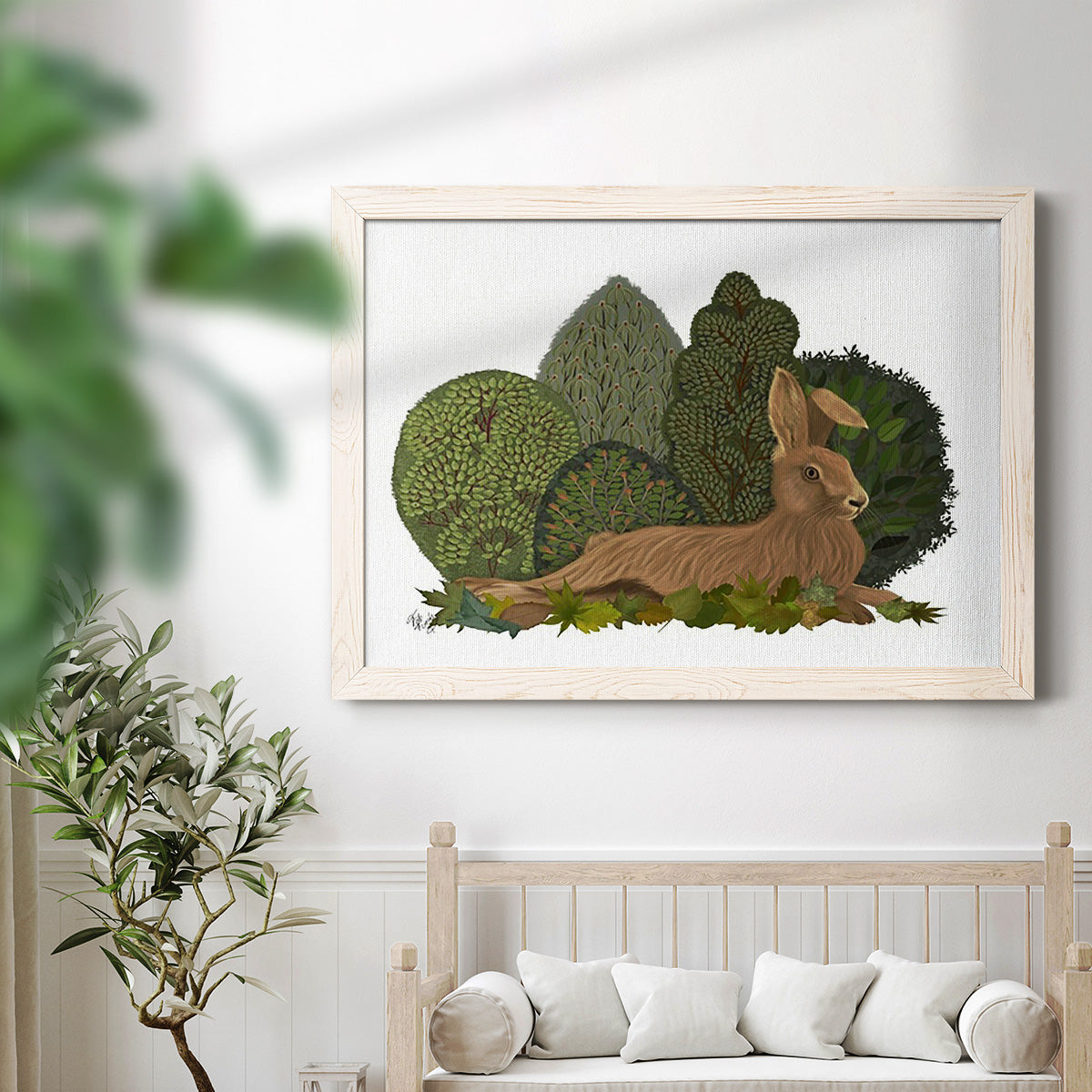 Hare Reclining in Leaves-Premium Framed Canvas - Ready to Hang