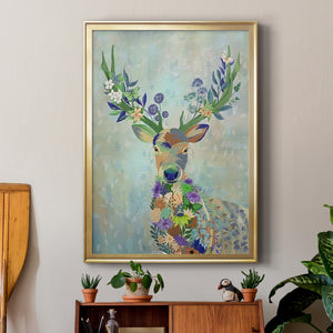 Fantastic Florals Deer, Portrait Premium Framed Print - Ready to Hang