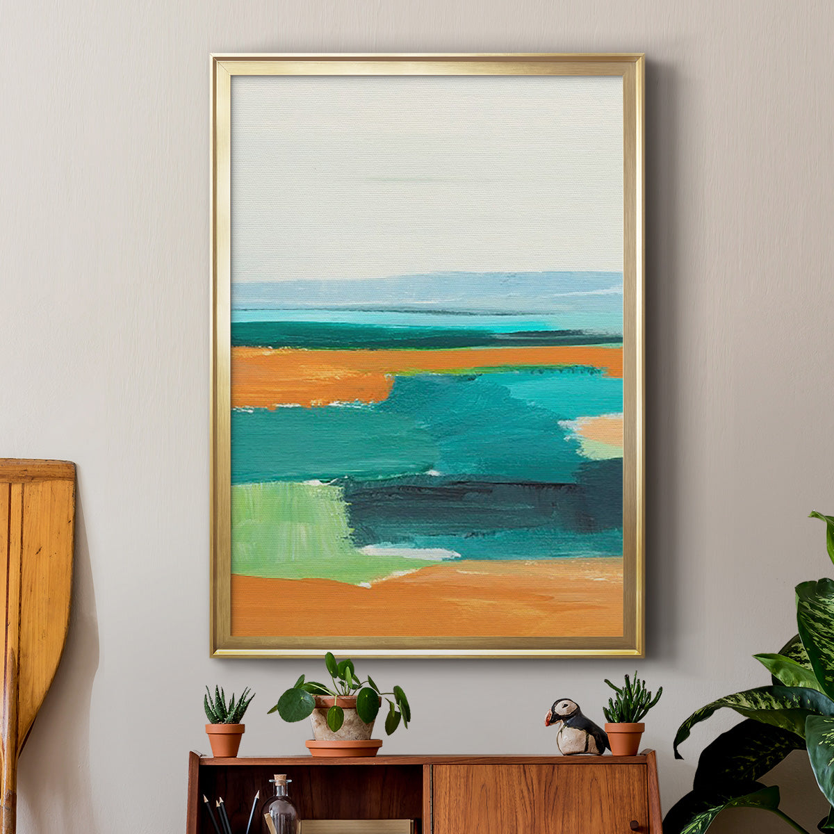 Aqua and Orange I Premium Framed Print - Ready to Hang