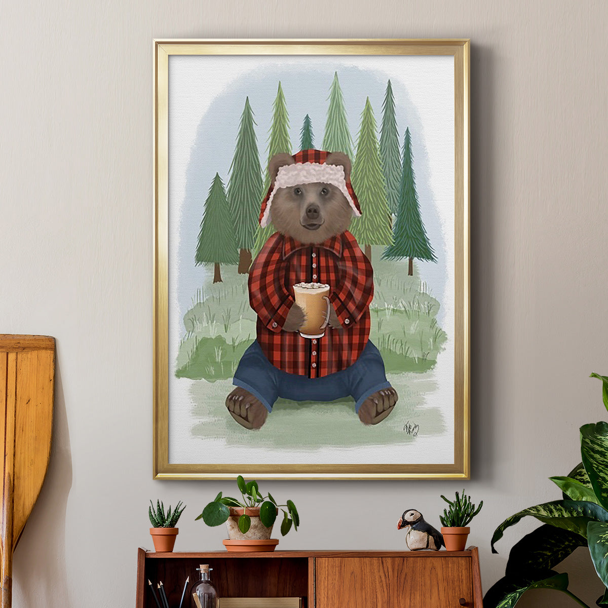 Lumberjack Bear Latte Premium Framed Print - Ready to Hang