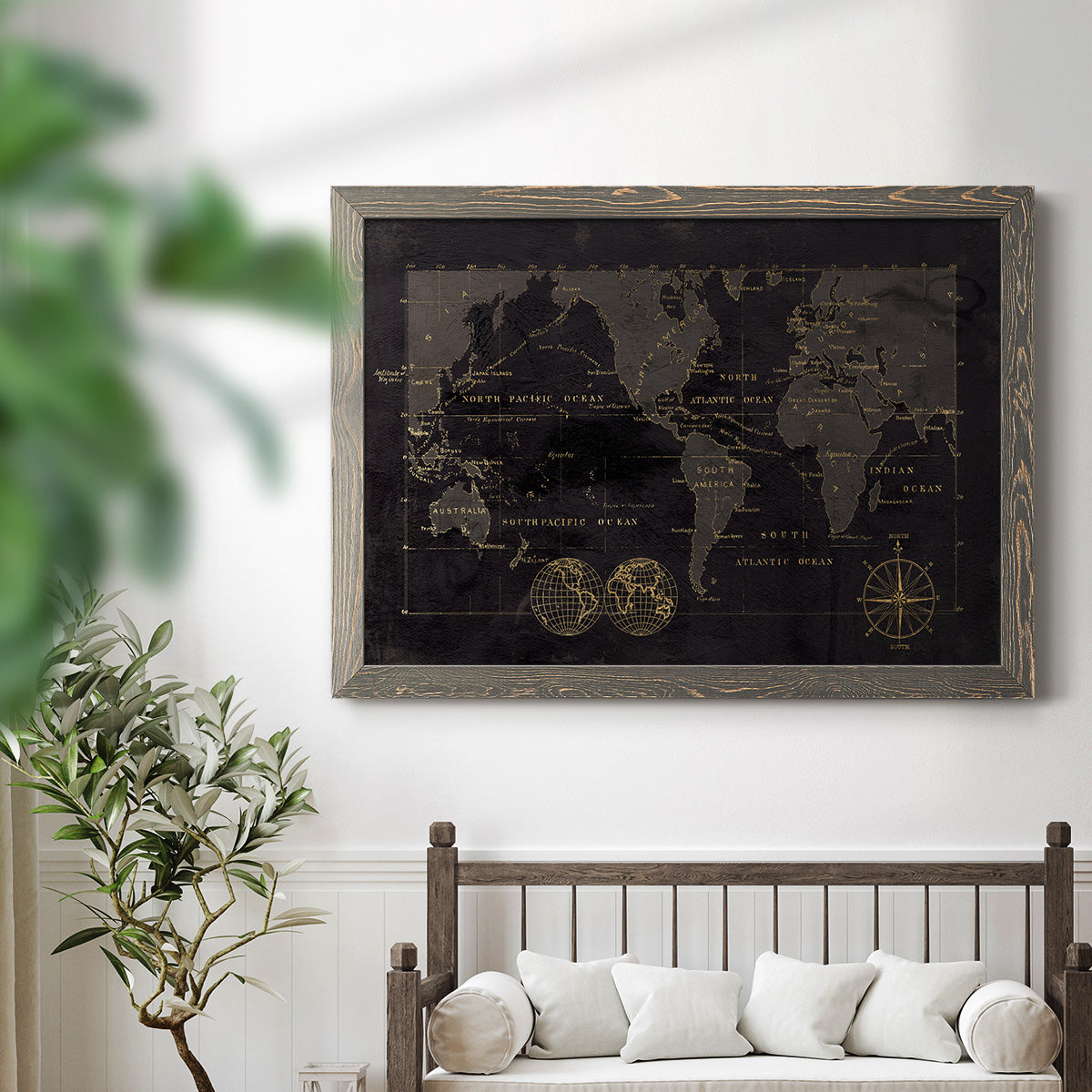 Black Gold Map-Premium Framed Canvas - Ready to Hang