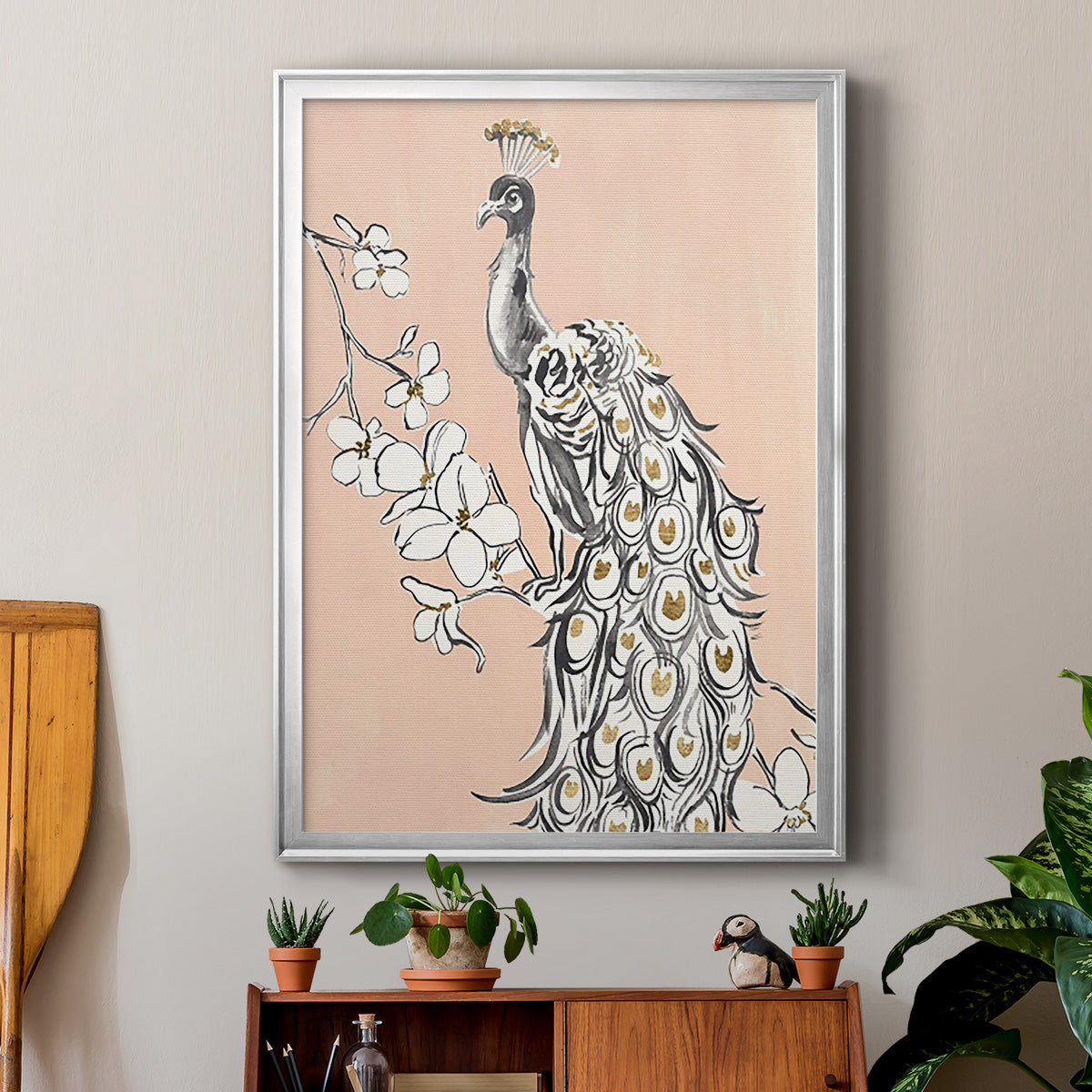 Peacock in Gold II Premium Framed Print - Ready to Hang