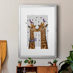 Kissing Giraffes with Birds Premium Framed Print - Ready to Hang