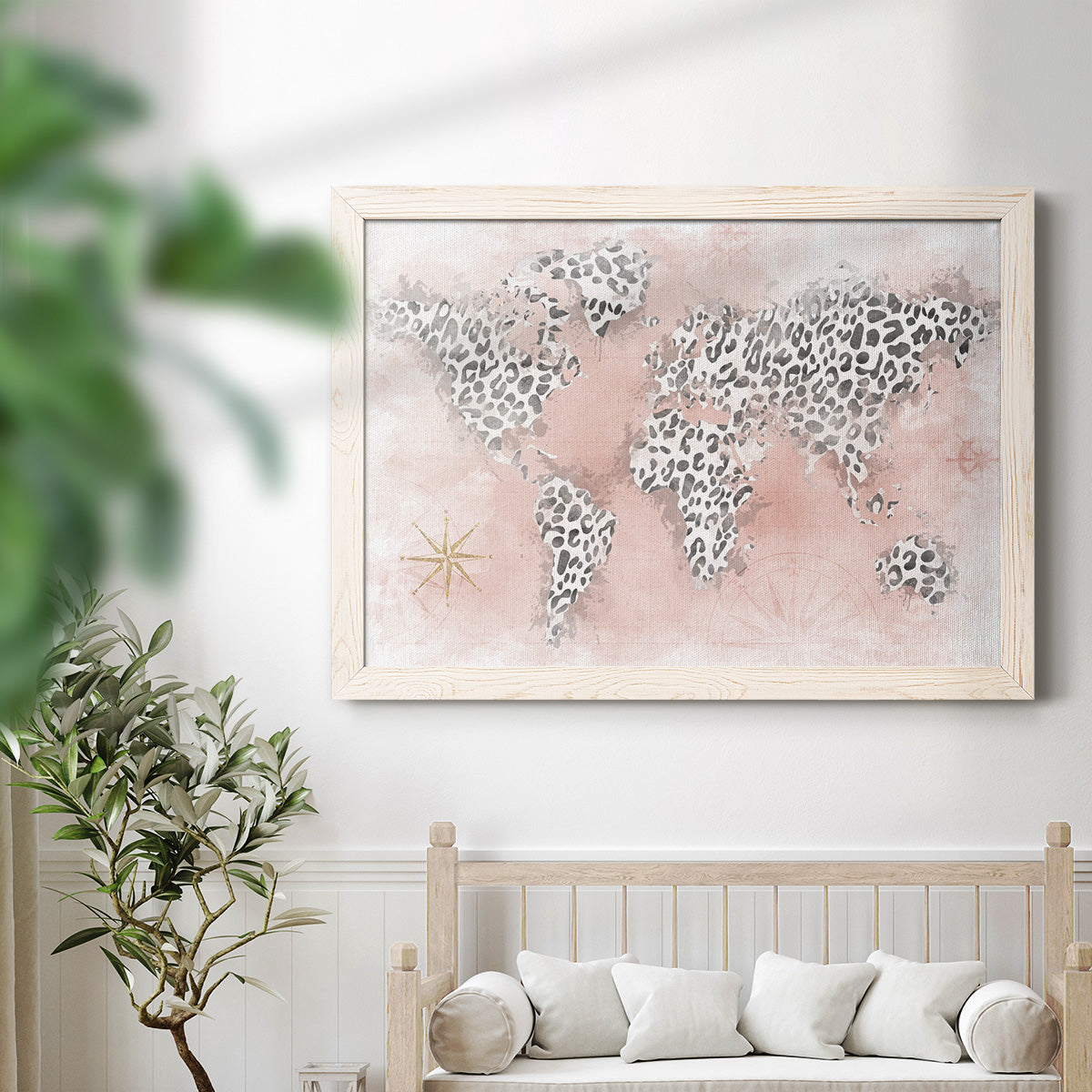 Pink Cheetah Map-Premium Framed Canvas - Ready to Hang