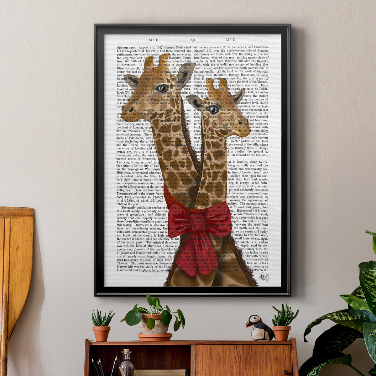 Giraffes and Bow Premium Framed Print - Ready to Hang