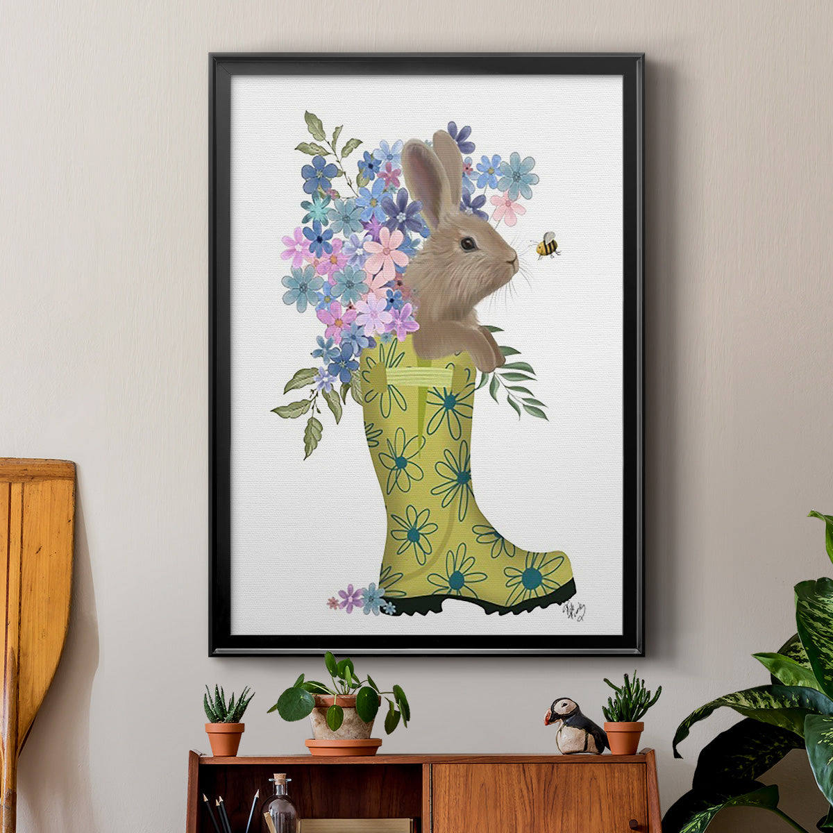 Welly Bunny And Bee Premium Framed Print - Ready to Hang