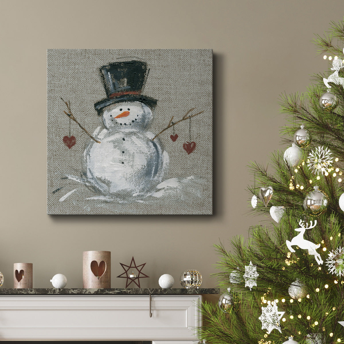 Linen Snowman II-Premium Gallery Wrapped Canvas - Ready to Hang