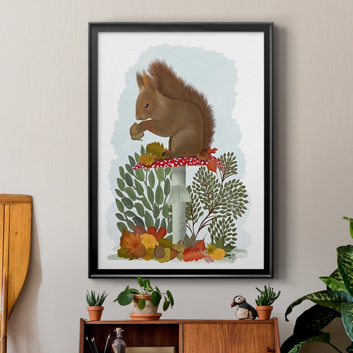 Red Squirrel On Mushroom Premium Framed Print - Ready to Hang