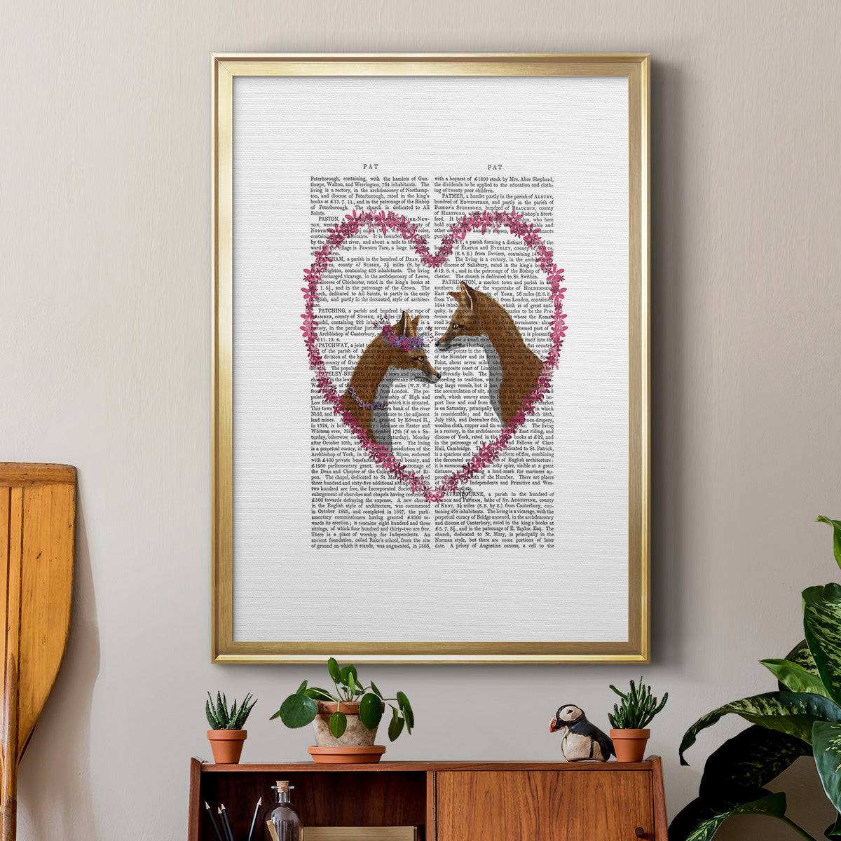 Foxes in Pink Heart Premium Framed Print - Ready to Hang