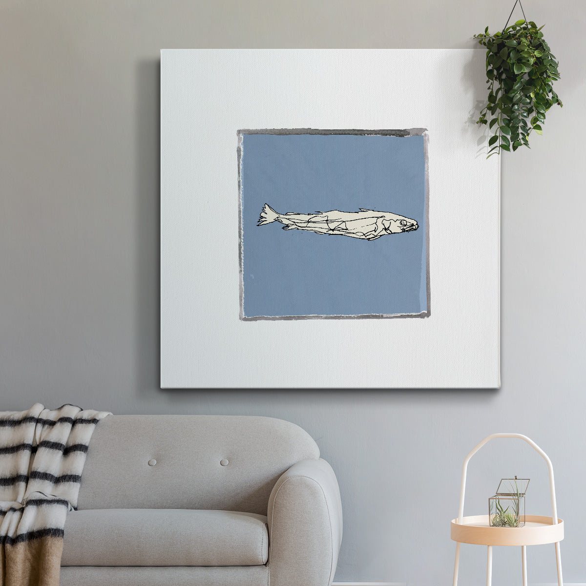 Block Print Fish I-Premium Gallery Wrapped Canvas - Ready to Hang
