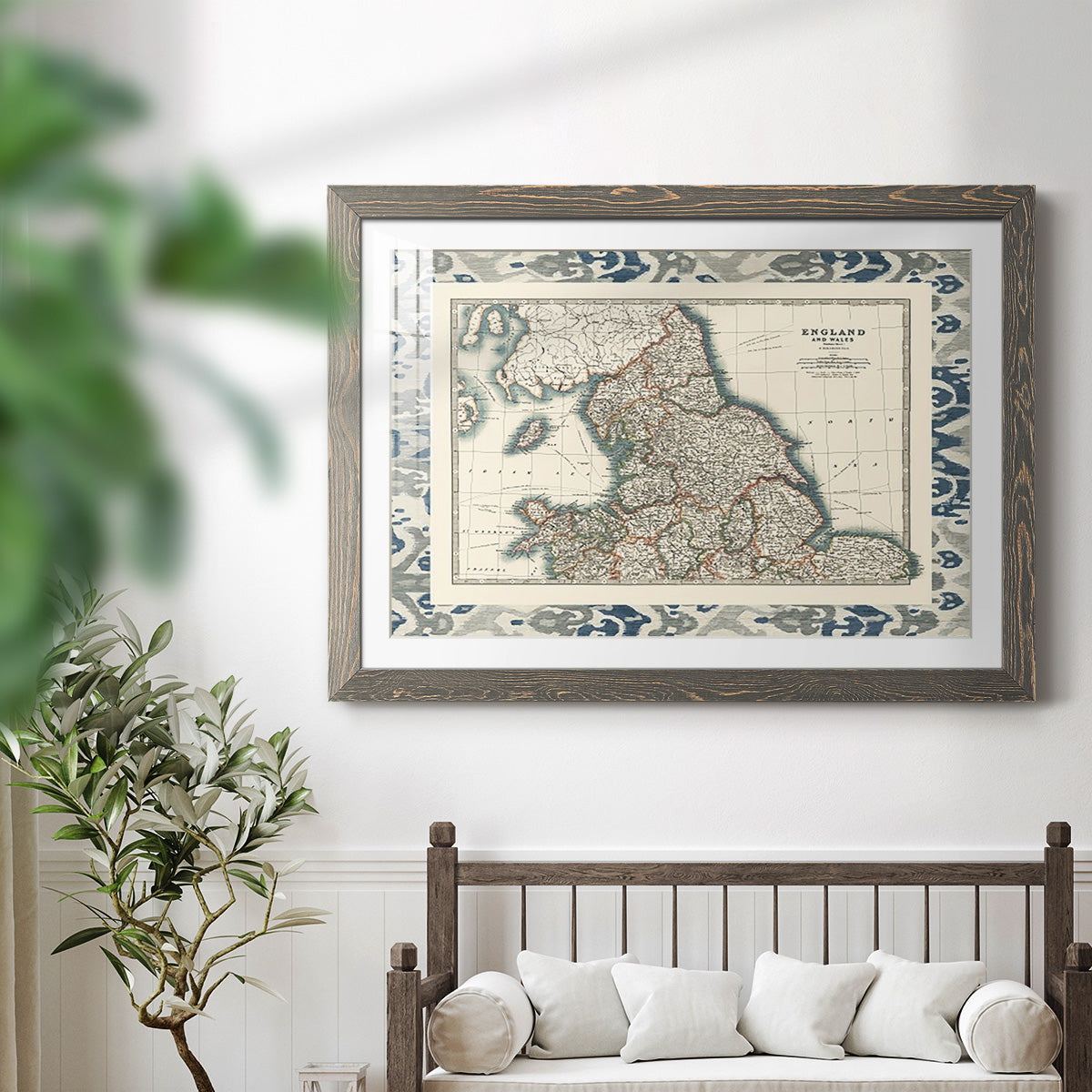Bordered Map of England & Wales-Premium Framed Print - Ready to Hang