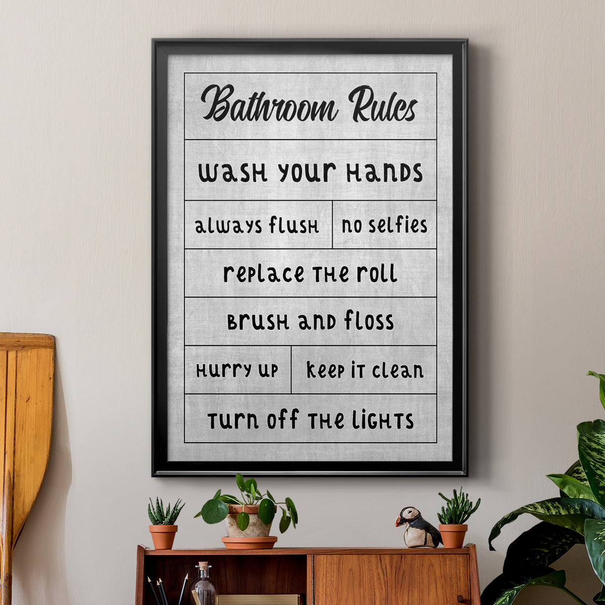 Simple Bathroom Rules Premium Framed Print - Ready to Hang