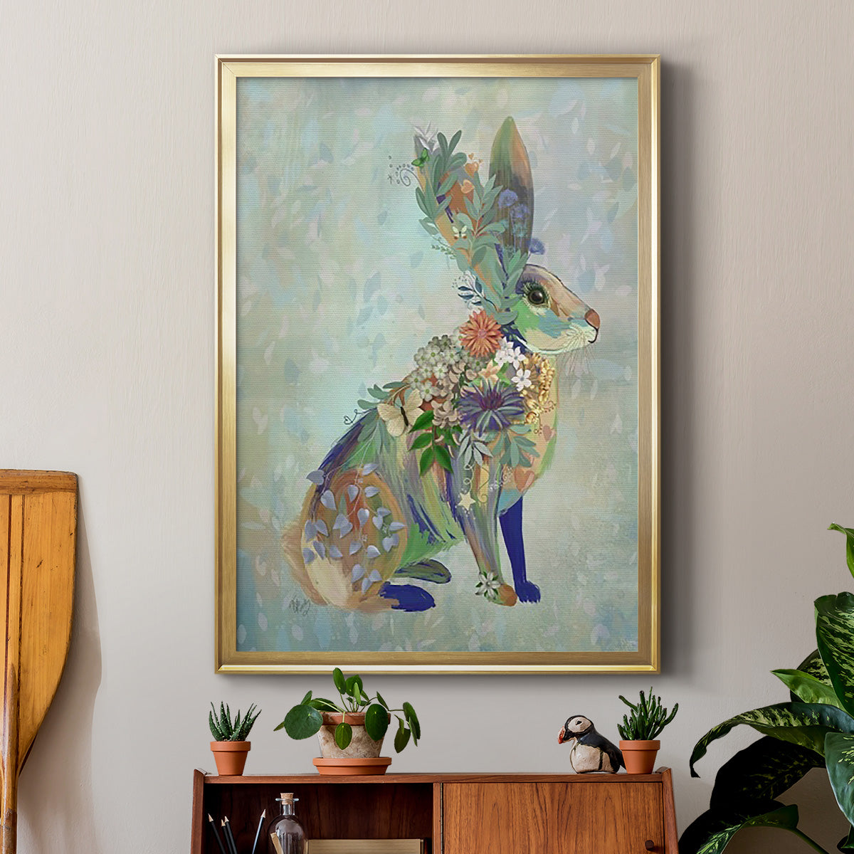 Fantastic Florals Hare, Sitting Premium Framed Print - Ready to Hang