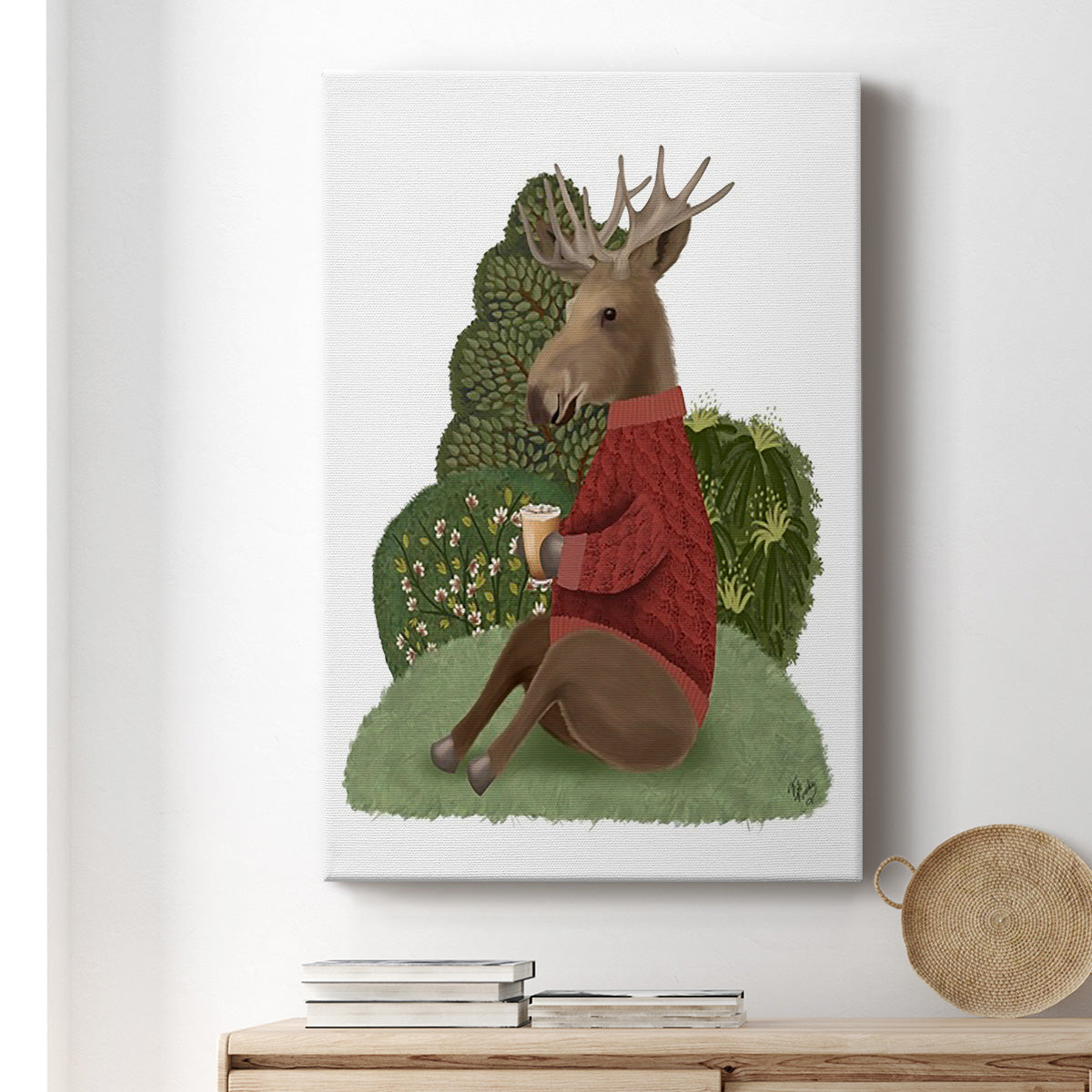 Latte Moose in Sweater Premium Gallery Wrapped Canvas - Ready to Hang