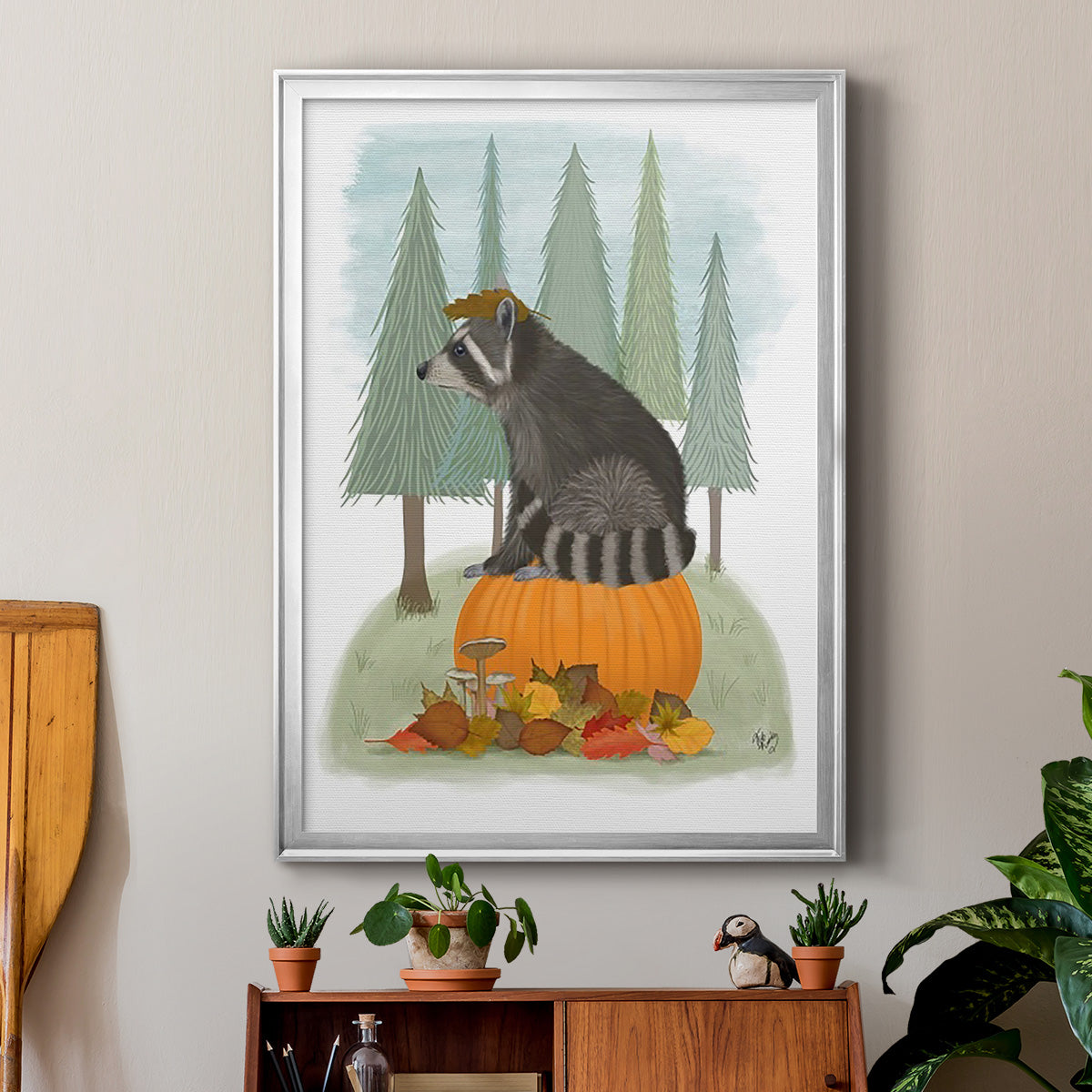 Raccoon On Pumpkin Premium Framed Print - Ready to Hang