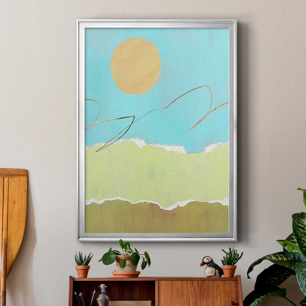Green and Gold Pieced Landscape I Premium Framed Print - Ready to Hang