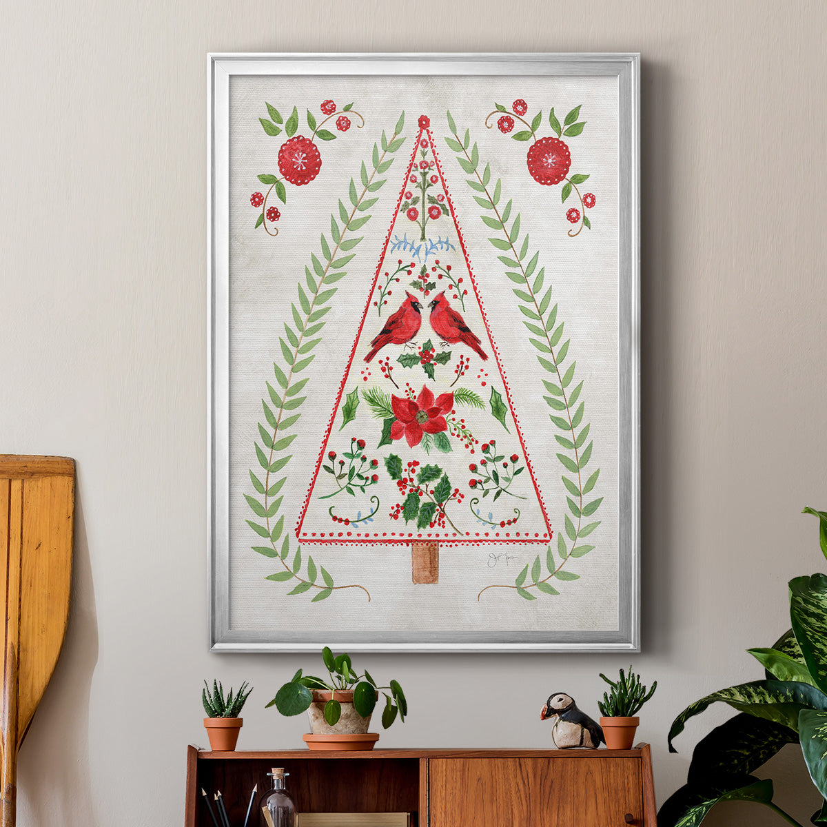 Christmas Folk Tree Premium Framed Print - Ready to Hang