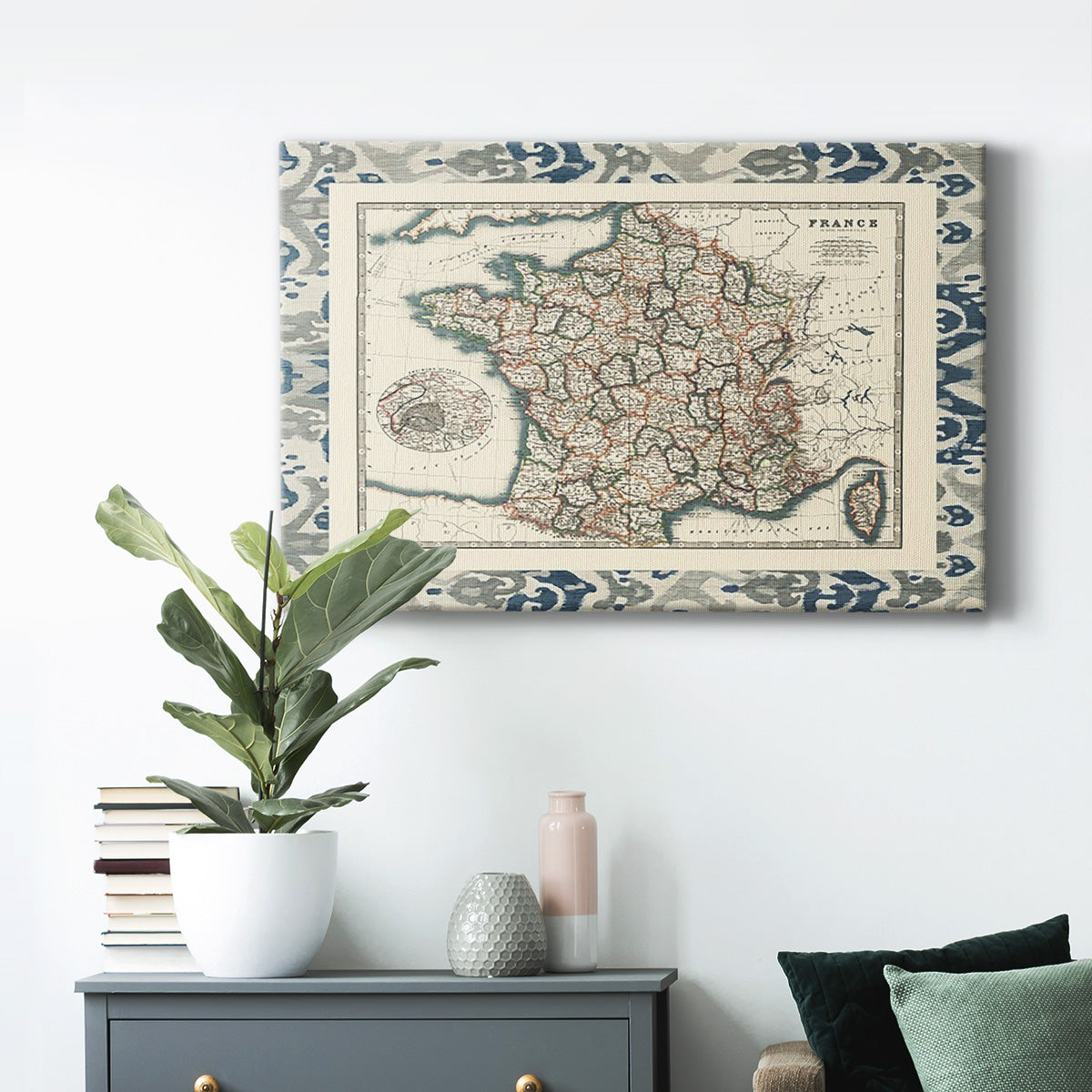 Bordered Map of France Premium Gallery Wrapped Canvas - Ready to Hang