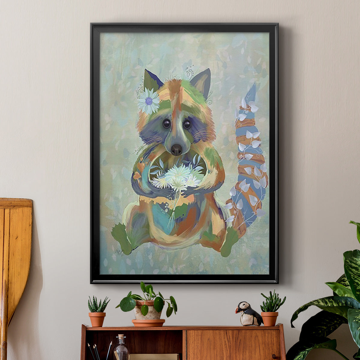 Fantastic Florals Raccoon Premium Framed Print - Ready to Hang