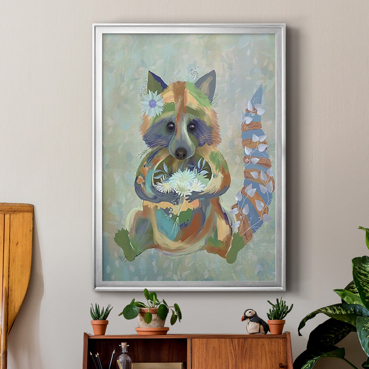 Fantastic Florals Raccoon Premium Framed Print - Ready to Hang