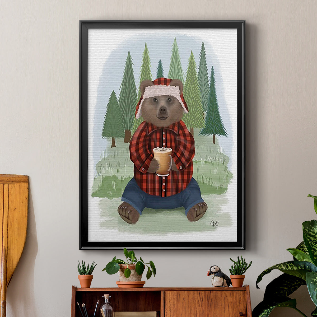 Lumberjack Bear Latte Premium Framed Print - Ready to Hang