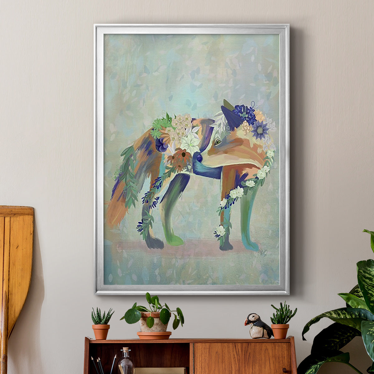 Fantastic Florals Fox, Standing Premium Framed Print - Ready to Hang