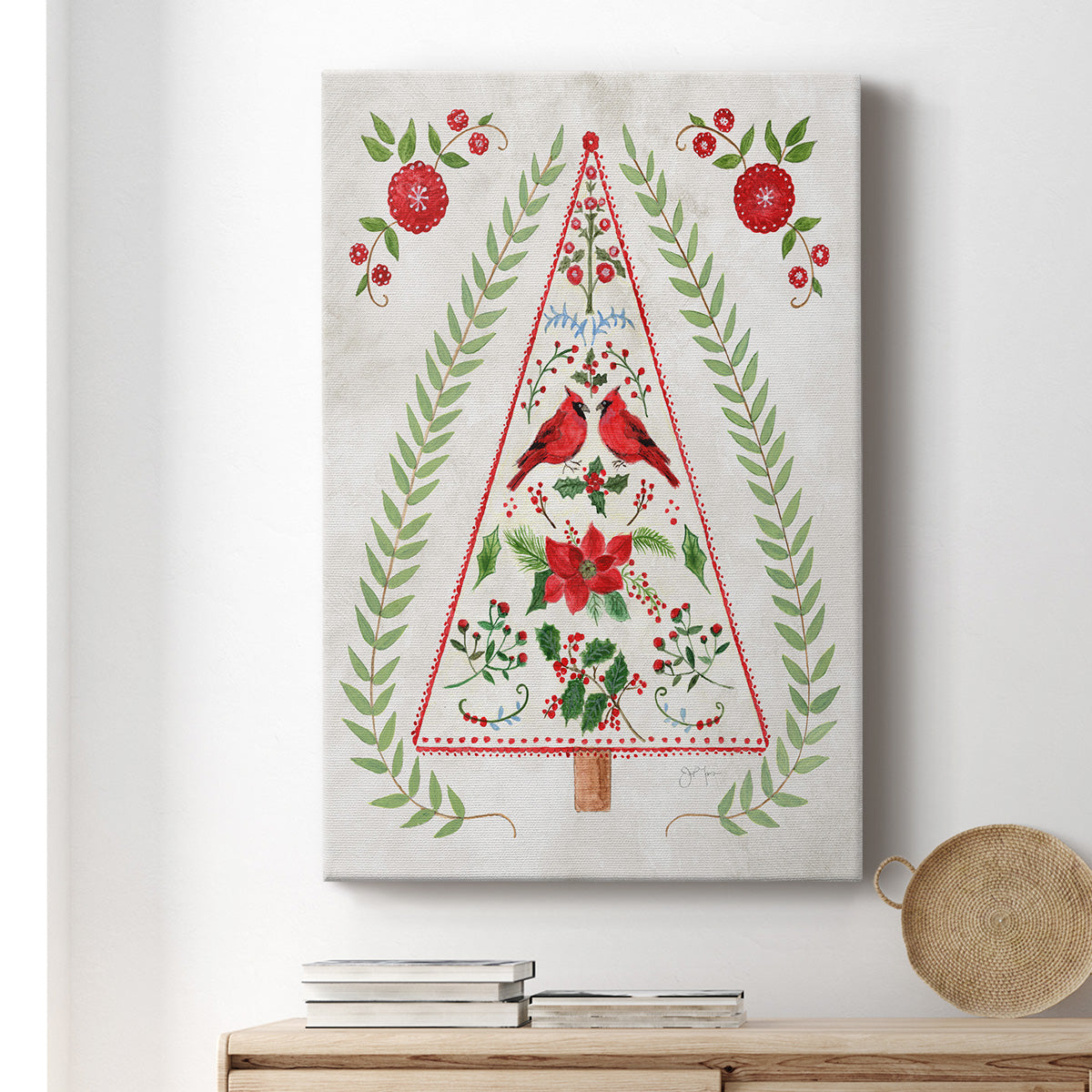 Christmas Folk Tree Premium Gallery Wrapped Canvas - Ready to Hang