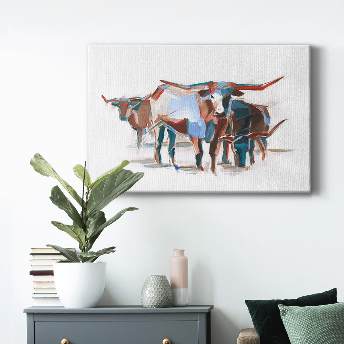 Modern Longhorns II Premium Gallery Wrapped Canvas - Ready to Hang