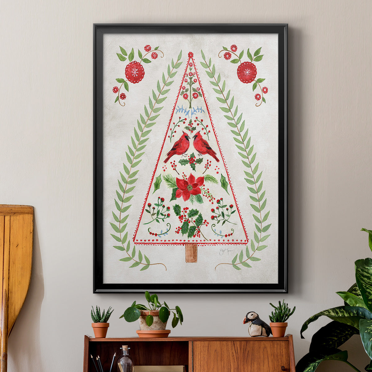 Christmas Folk Tree Premium Framed Print - Ready to Hang