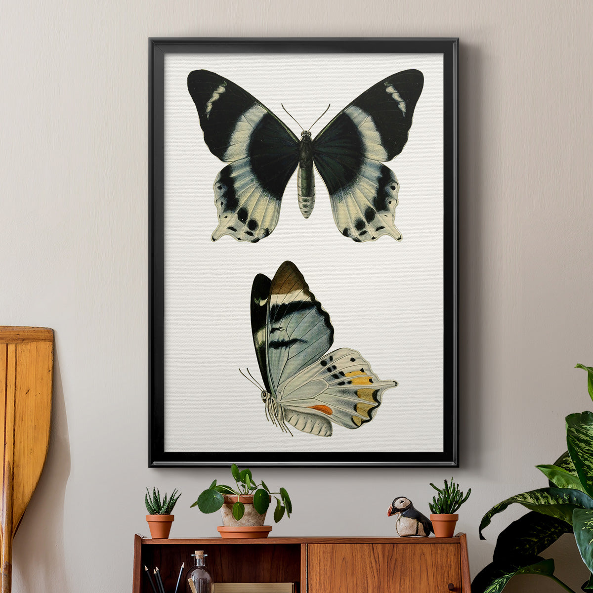 Antique Blue Butterflies I Premium Framed Print - Ready to Hang