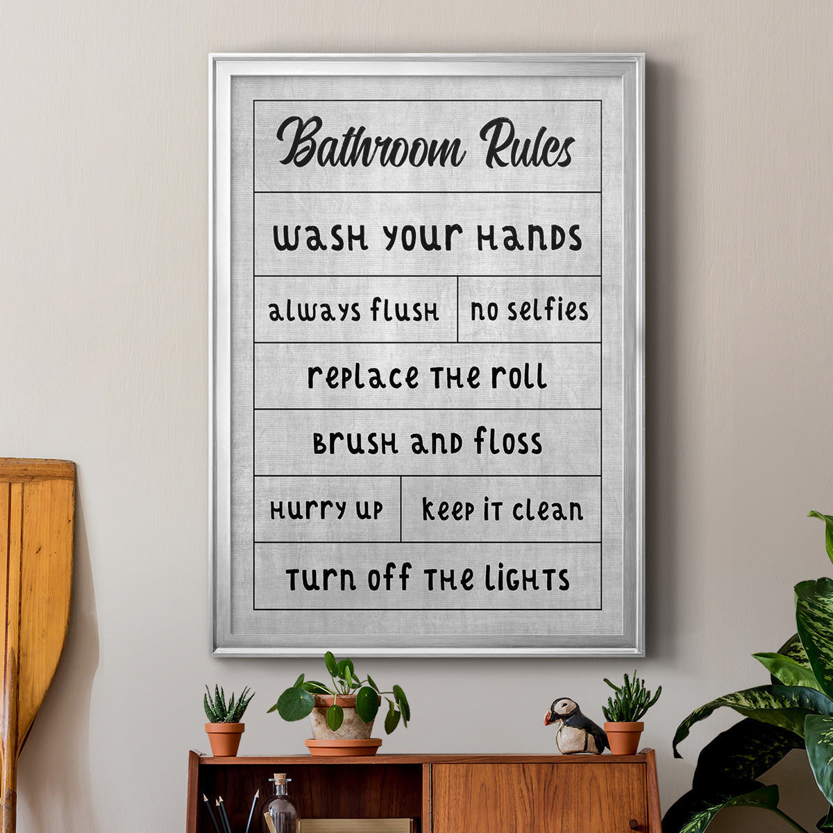 Simple Bathroom Rules Premium Framed Print - Ready to Hang