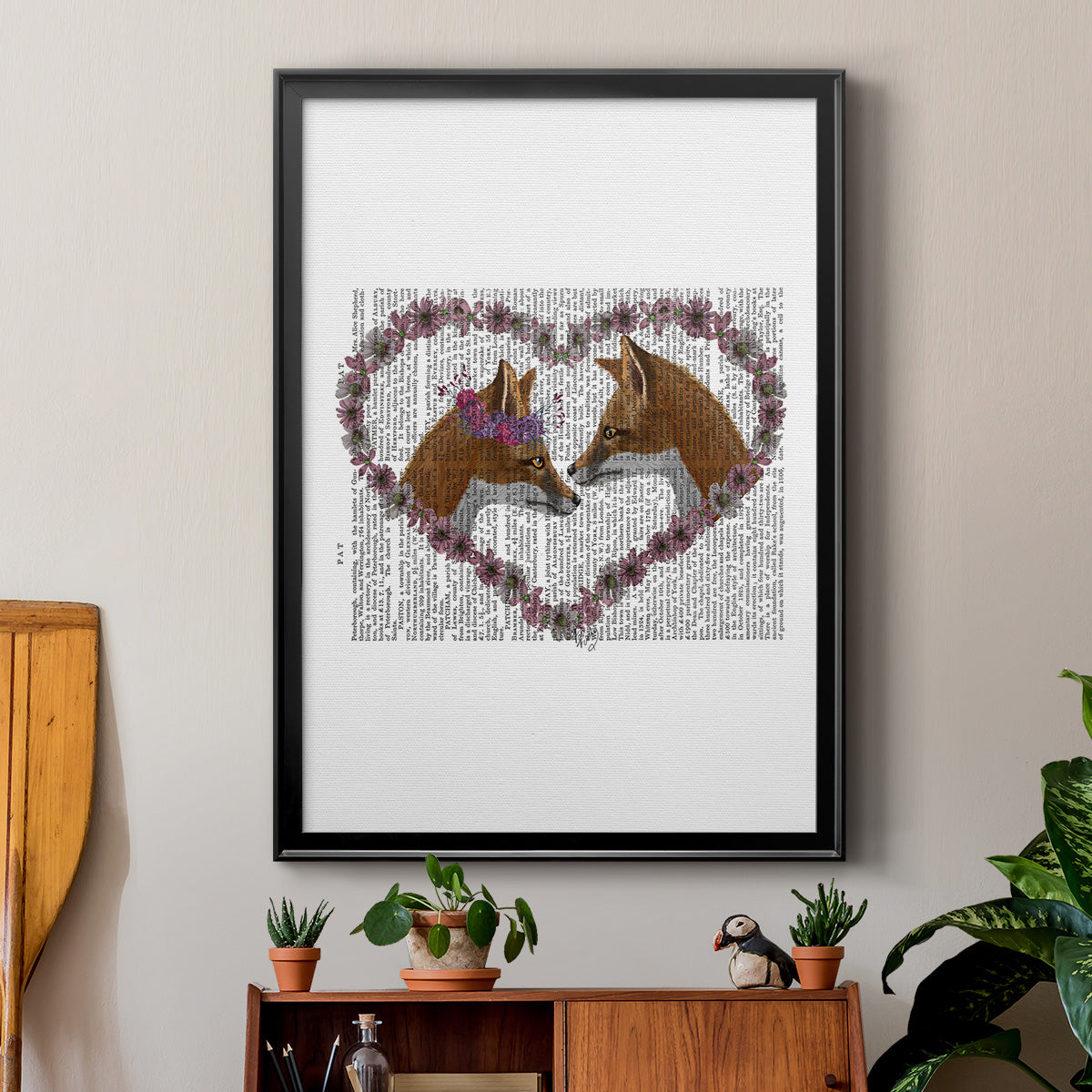 Foxes in Flowers Premium Framed Print - Ready to Hang