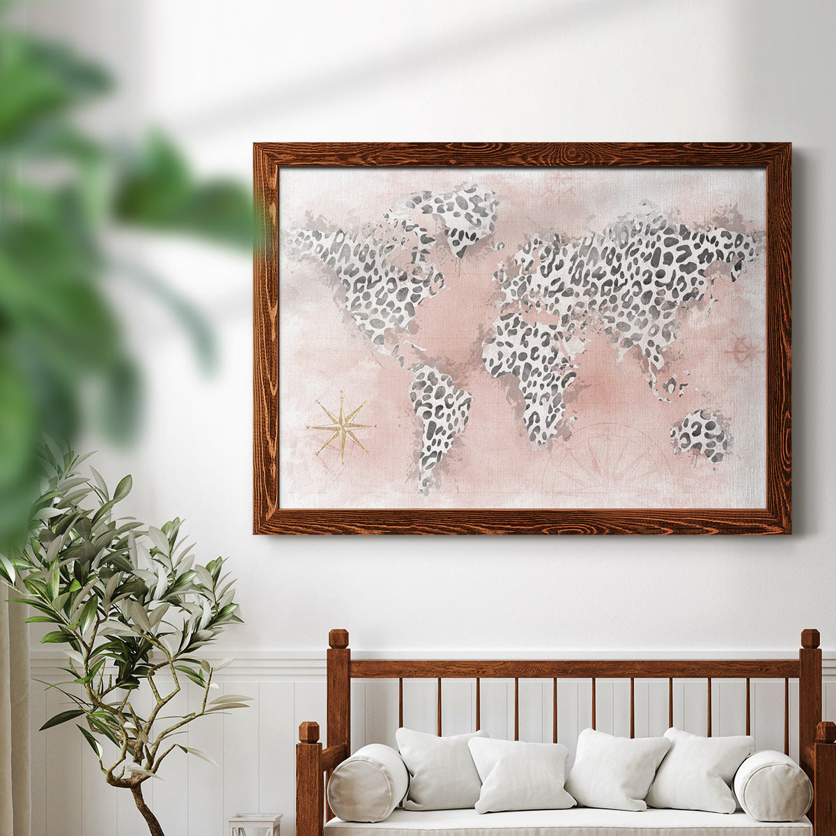 Pink Cheetah Map-Premium Framed Canvas - Ready to Hang