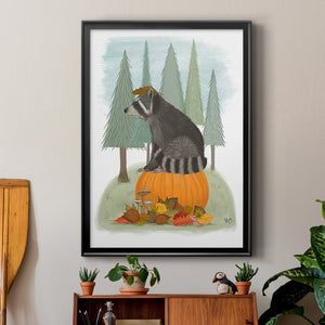 Raccoon On Pumpkin Premium Framed Print - Ready to Hang