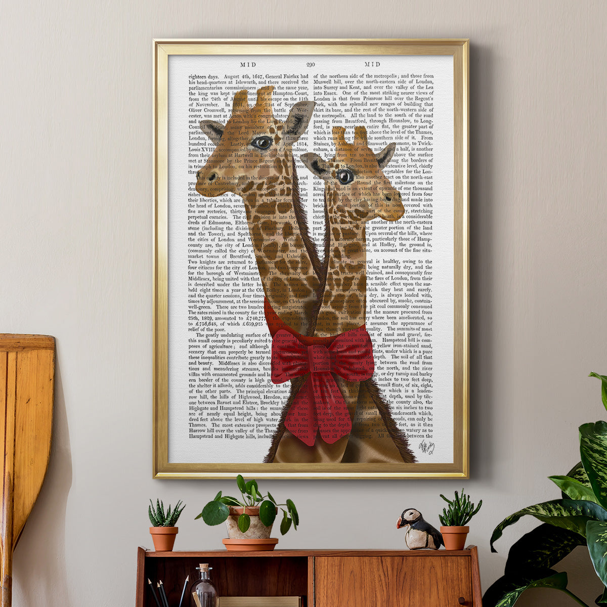 Giraffes and Bow Premium Framed Print - Ready to Hang