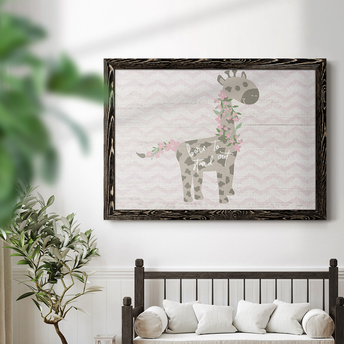 Floral Giraffe-Premium Framed Canvas - Ready to Hang