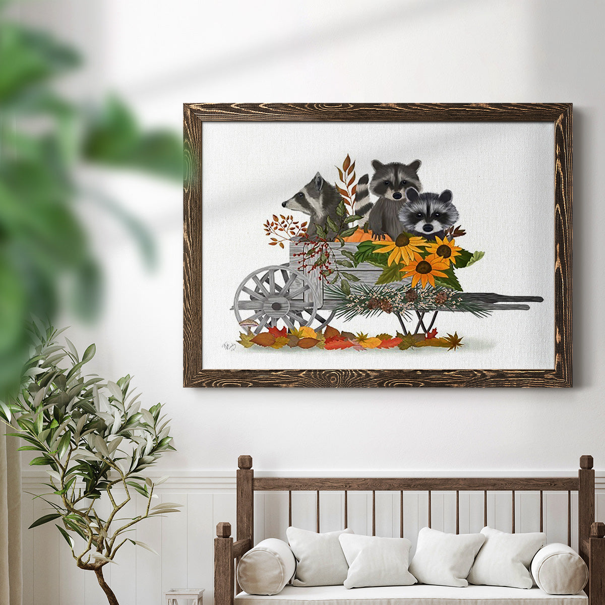 Raccoon Wheelbarrow-Premium Framed Canvas - Ready to Hang