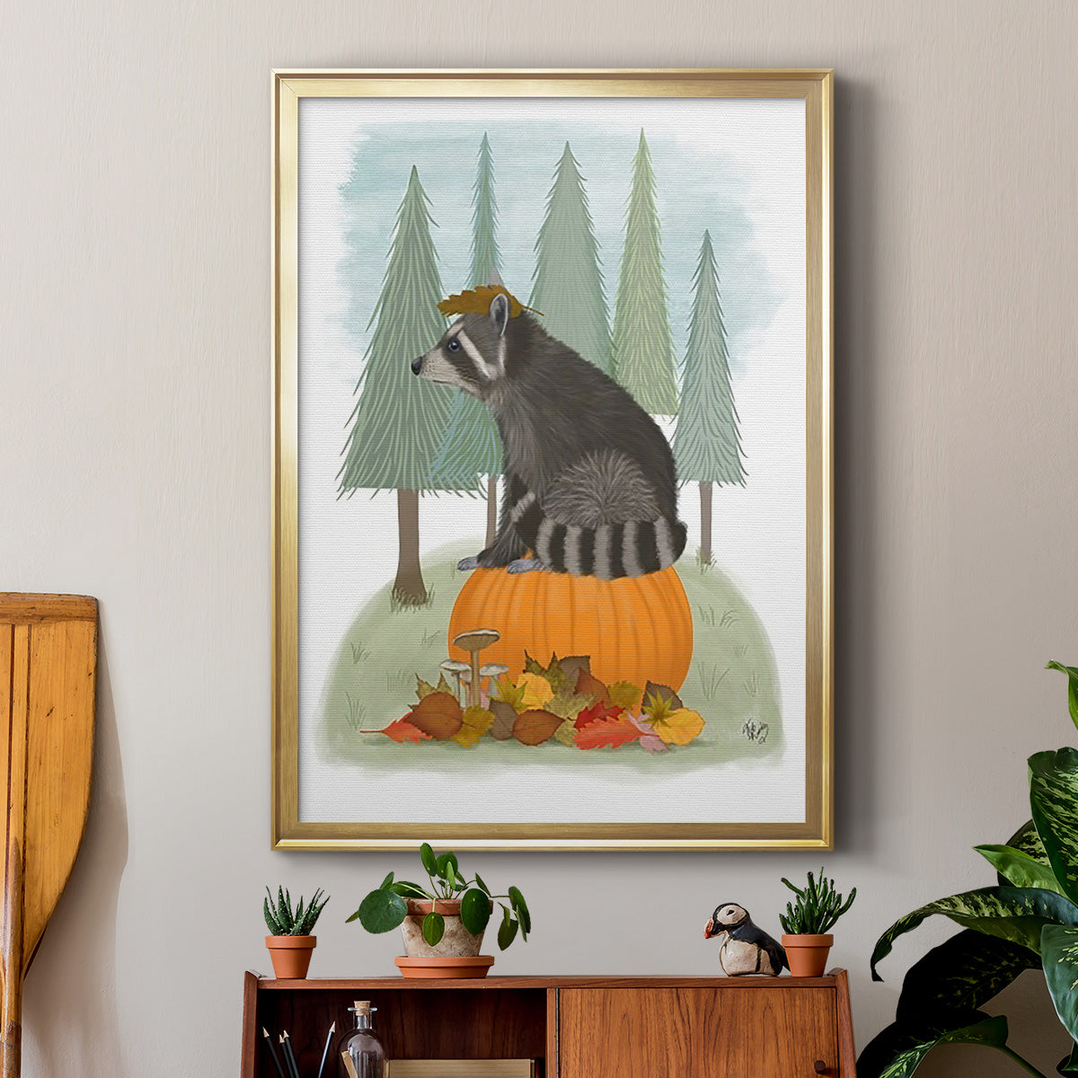 Raccoon On Pumpkin Premium Framed Print - Ready to Hang