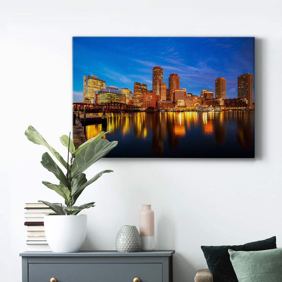 Boston Harbour Cityscape Premium Gallery Wrapped Canvas - Ready to Hang