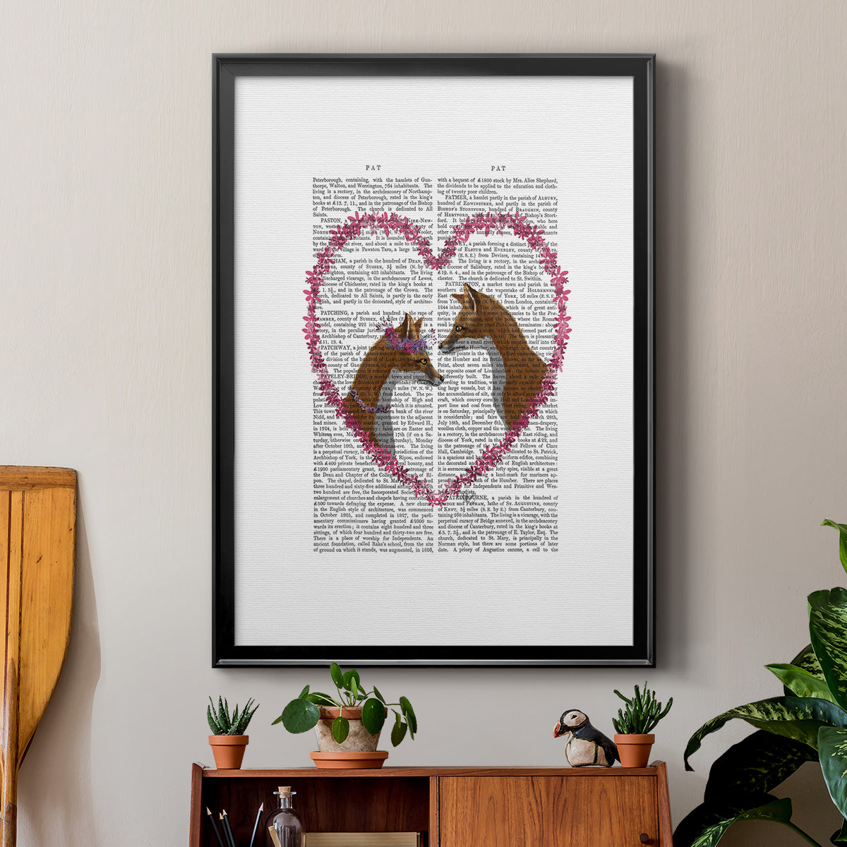 Foxes in Pink Heart Premium Framed Print - Ready to Hang