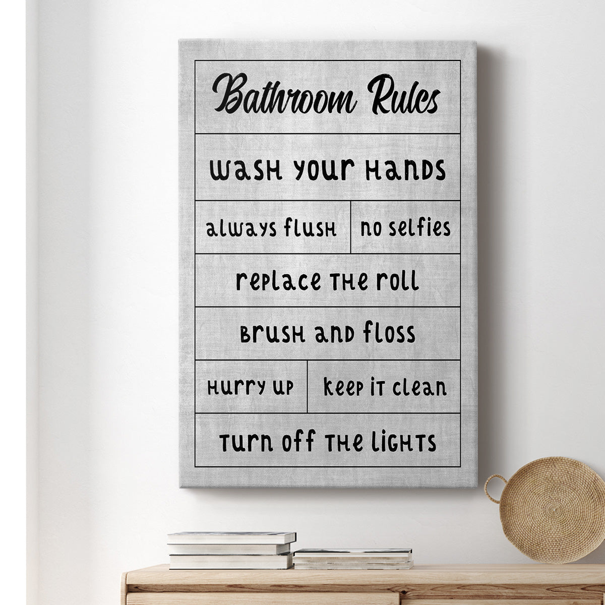 Simple Bathroom Rules Premium Gallery Wrapped Canvas - Ready to Hang