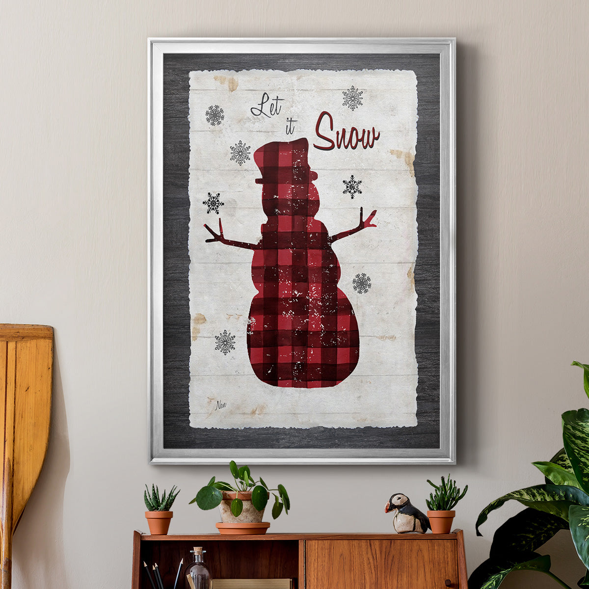 Checkered Snowman I Premium Framed Print - Ready to Hang