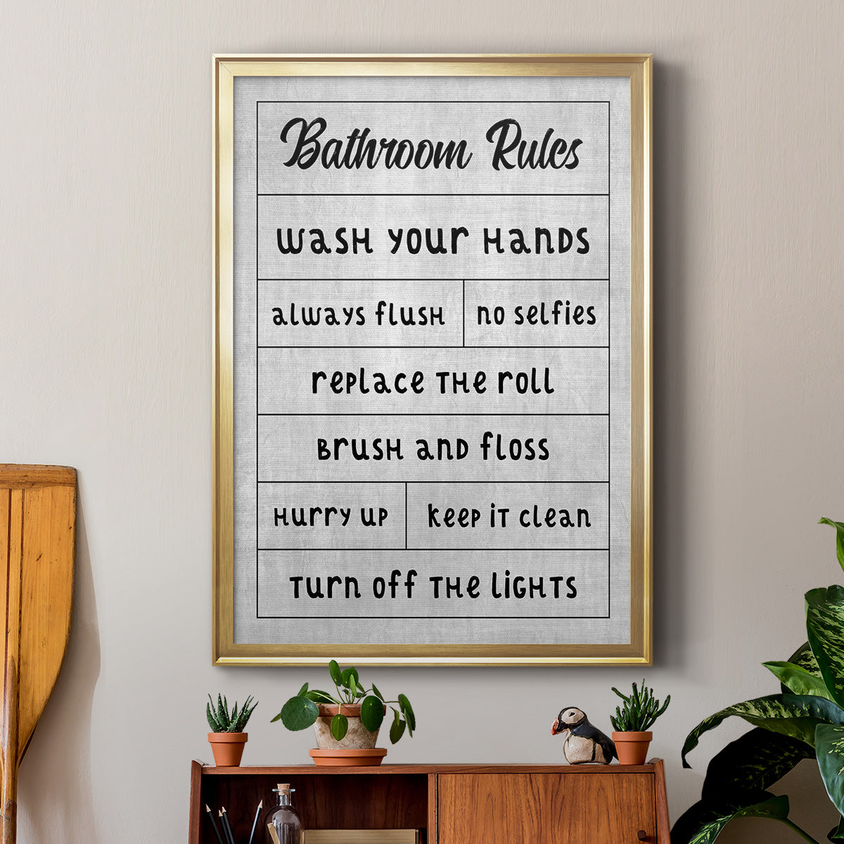 Simple Bathroom Rules Premium Framed Print - Ready to Hang