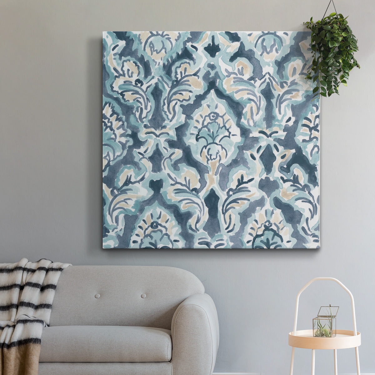 Blue & Khaki Motif I-Premium Gallery Wrapped Canvas - Ready to Hang