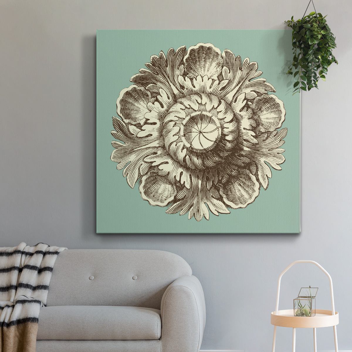 CKd Celadon&Mocha Rosette III (NC)-Premium Gallery Wrapped Canvas - Ready to Hang