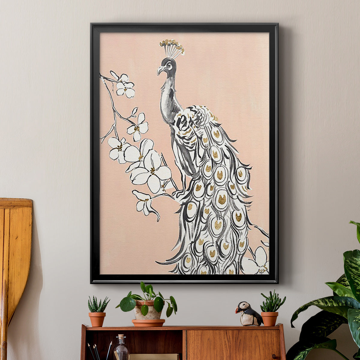 Peacock in Gold II Premium Framed Print - Ready to Hang